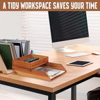 Demigo Desk Organizer Letter Tray Set of 2, Acacia Wood Tabletop Desktop - Image 6