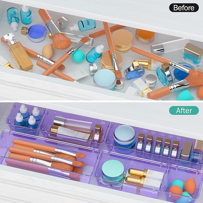 WOWBOX 6 Pack Clear Drawer Organizer Set, Acrylic Drawer Storage Trays - Image 4