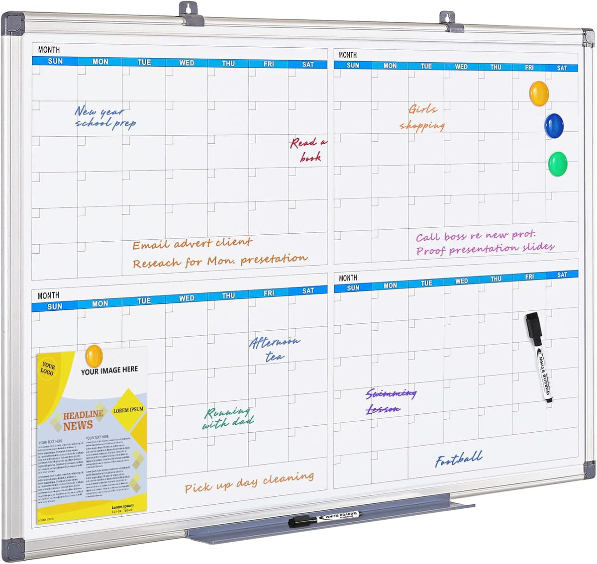 MAKELLO Large Magnetic Dry Erase Calendar Whiteboard Quarterly 36" x 24"
