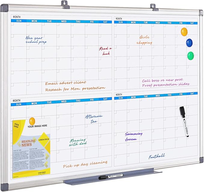 MAKELLO Large Magnetic Dry Erase Calendar Whiteboard Quarterly 36" x 24" by MAKELLO