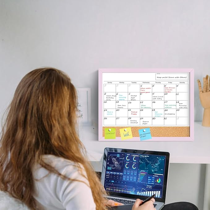 Dry Erase Calendar Cork Board Combo, 17x13 Inches Calendar Whiteboard - Image 9
