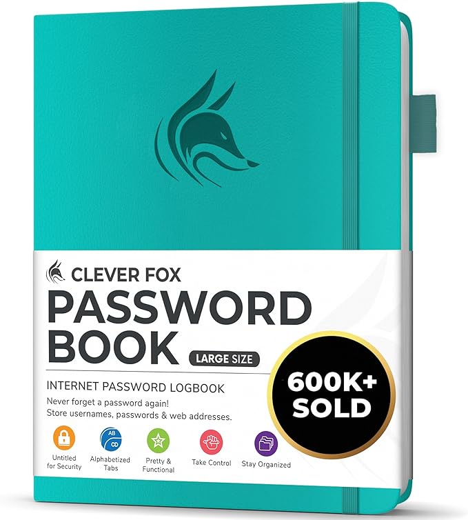 Clever Fox Password Book with alphabetical tabs. Internet Address Organizer by CleverFox