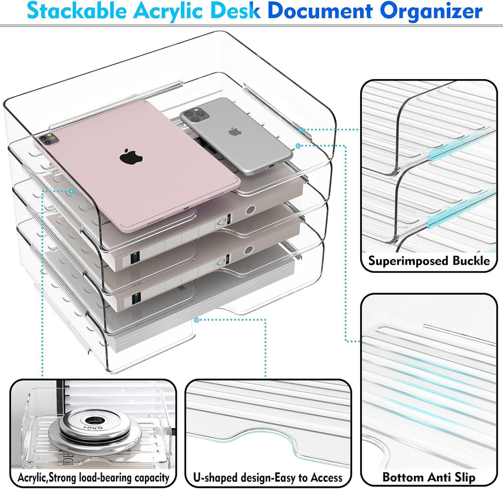 paper organizer letter tray, 4-pack acrylic file organizer, package contents