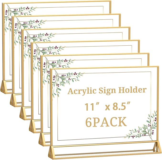 PPH-Sisy Clear Acrylic Sign Holder 11x 8.5 Horizontal Double Sided Gold Frame by PPH-SisyPurchaseNow