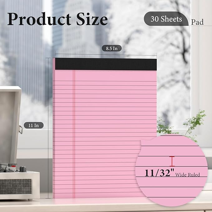 Nichela 6 Pack Legal Pads 8.5 x 11 Colored Note Pads 8.5 x 11 Pink Notepad - Image 2