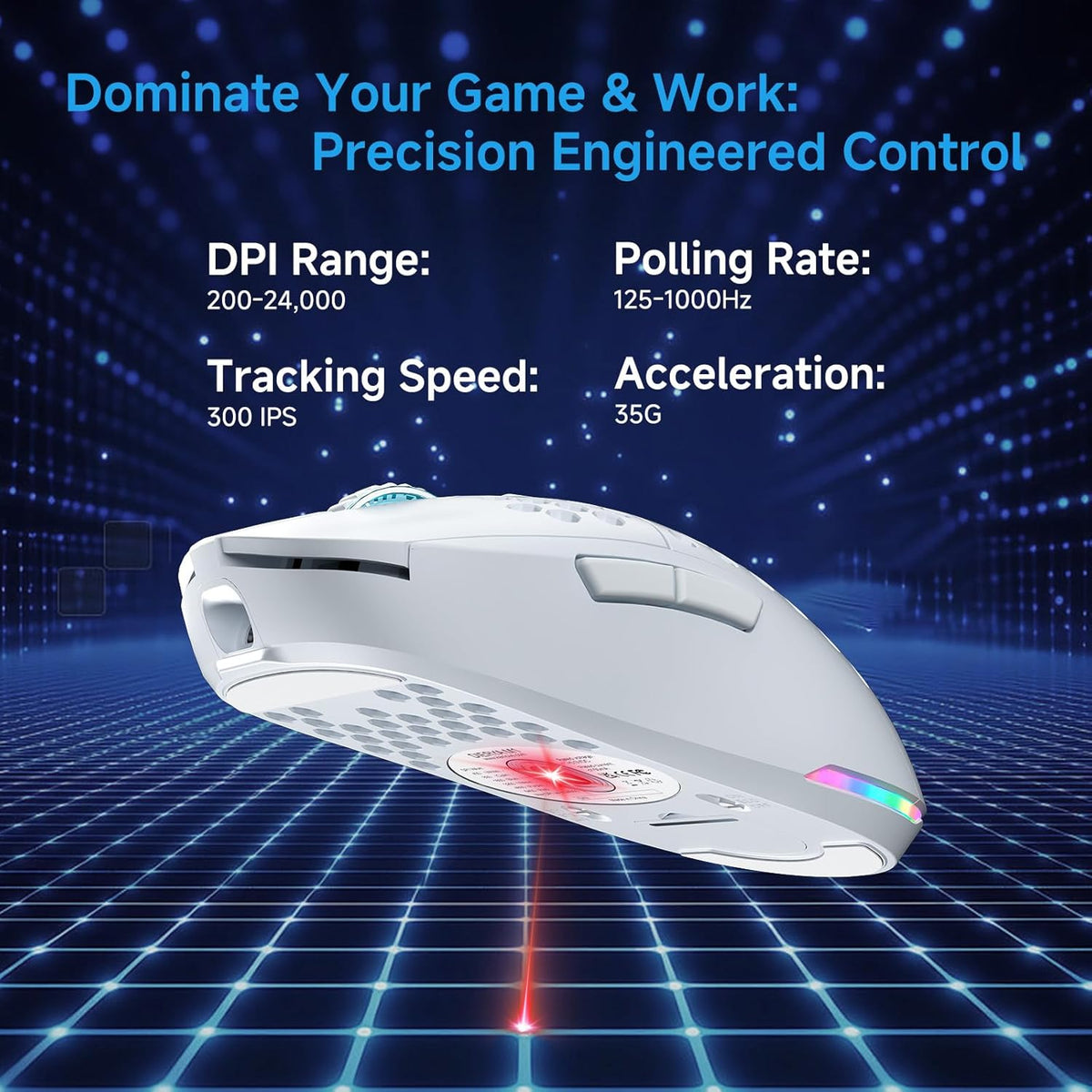 TMKB Falcon M1 Wireless Gaming Mouse, 24000 DPI, 180-Hour Battery, White