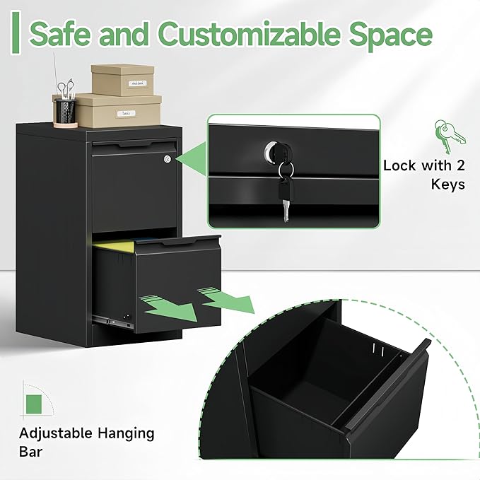 2-Drawer File Cabinet with Lock, Metal Vertical Filing Cabinets - Image 5