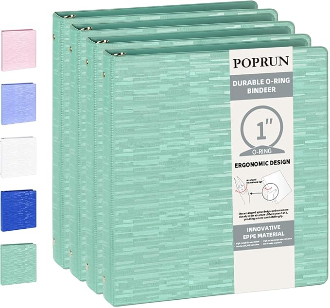 POPRUN 3 Ring Binder 1 Inch, Holds 175 Sheets of 8.5 x 11 Paper, Extra Durable by POPRUN
