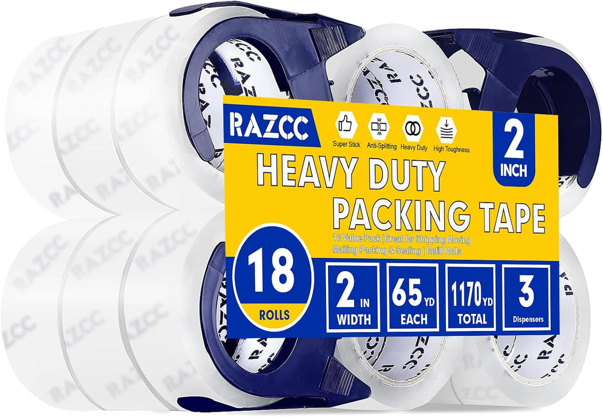 RAZCC Clear Packing Tape, 18 Rolls Heavy Duty Packaging Tape