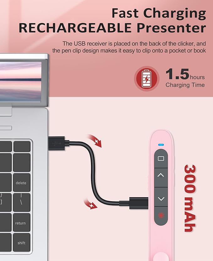 Presentation Clicker Rechargeable Pink Wireless Presentation Remote Presenter - Image 2
