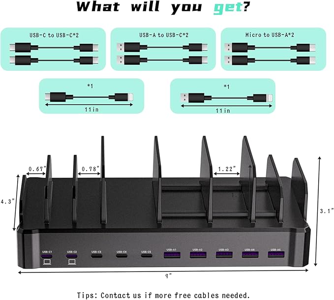420W Charging Station for Multiple Devices, Zobirez 10-Port USB C Fast Charger - Image 7