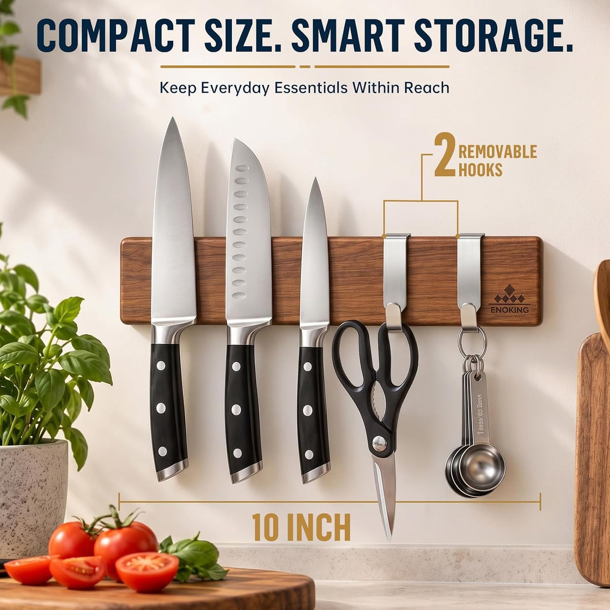 magnetic knife holder for wall, 10 inch acacia showing dimensions