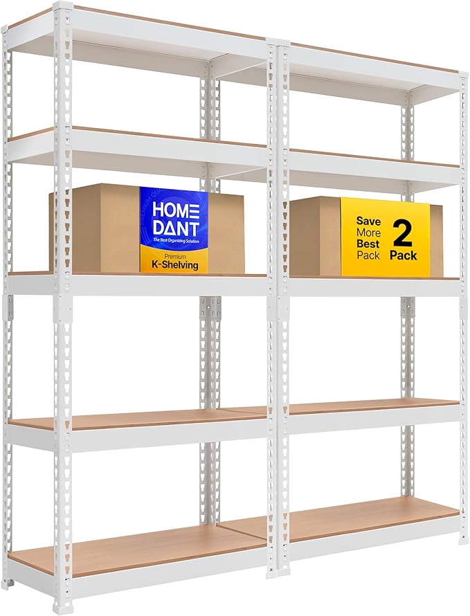 HOMEDANT 5 Tier Laminated White Boltless Metal Shelving Unit Adjustable Garage by TheBestOrganizingSolution