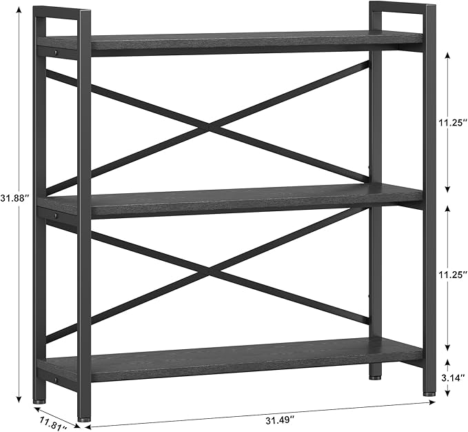 Homeiju 3 Tier Bookshelf 31.49" Width, Wood and Metal Etagere Bookcase - Image 3