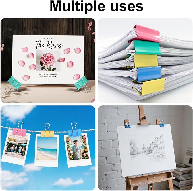 Large Binder Clips 1.6 Inch Assorted Colors, Colored Binder Clips Paper Clips - Image 5