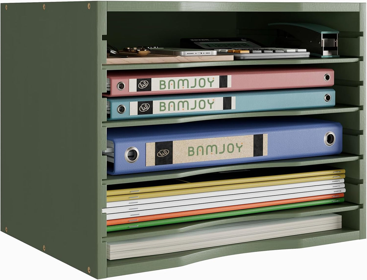 Bamjoy Bamboo 5 Tier Desktop Organizer, Paper Organizer Mail Sorter, File Hol...