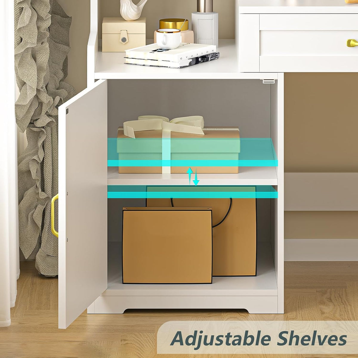 60" White Computer Desk with Drawers & Bookshelves for Bedroom, Home...