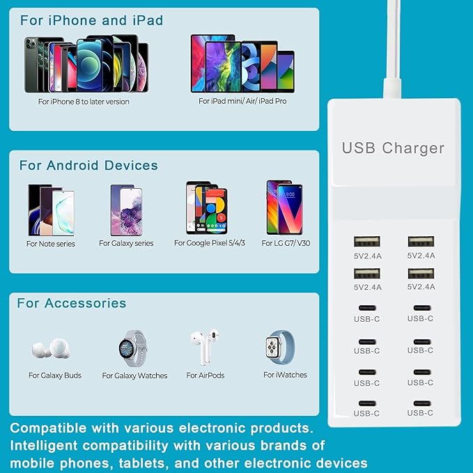 USB Charger, 12-Port USB Charging Station Multiple USB Charger Station - Image 5