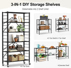 himix 6-tier foldable storage shelves with wheels adjustable, close-up detail