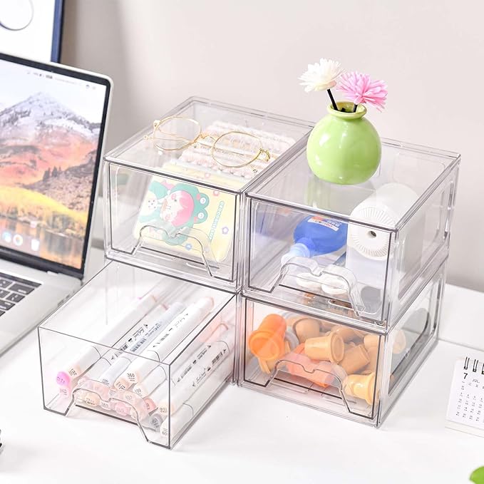 Stebopum 4 Pack Stackable Makeup Organizer, 4.4'' Tall Acrylic Bathroom Makeup - Image 6