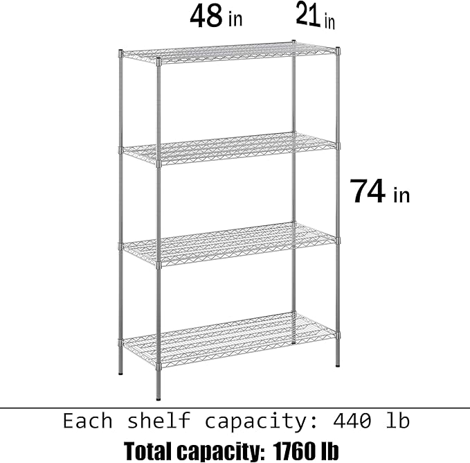 Regal Altair 21" Deep x 48" Wide x 74" Height Wire Shelving Kit | 4-Tier | NSF - Image 3