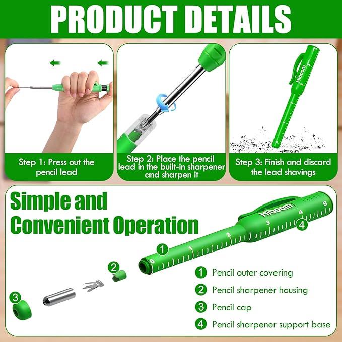 Hiboom 6 Pack Solid Carpenter Pencils Mechanical Construction Pencils - Image 4