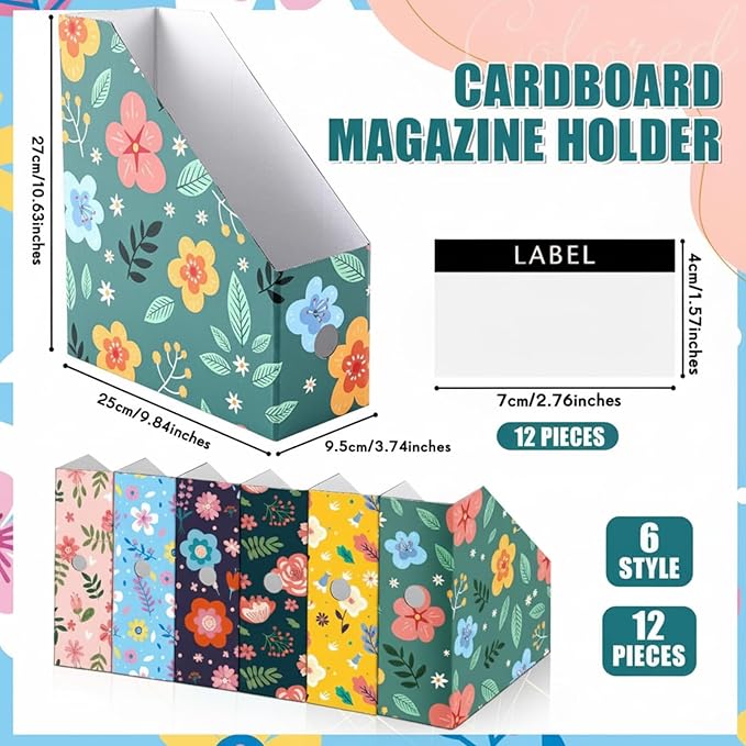 PerKoop 12 Pcs Magazine File Holder Foldable Decorative Cardboard File Folders - Image 2
