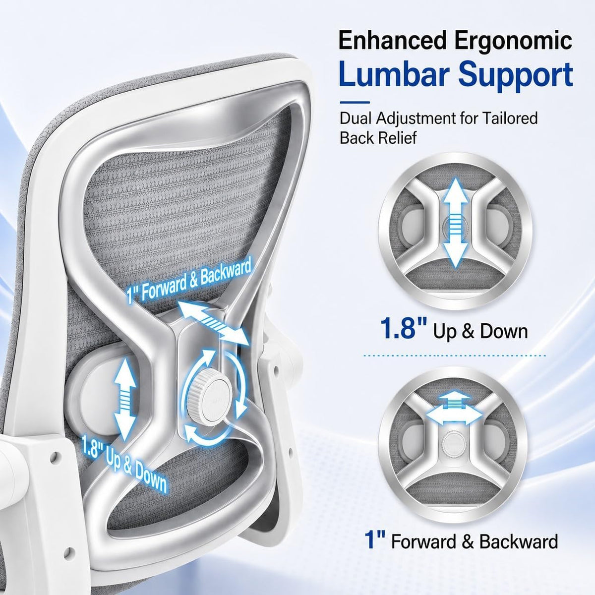 ergonomic home office chair, 4-way lumbar, thick cushion, close-up detail