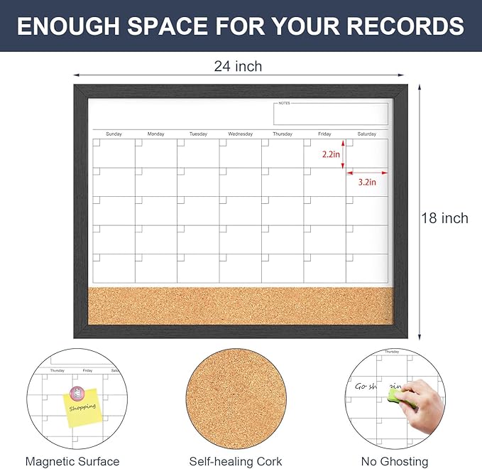 Dry Erase Calendar for Wall, 18x24 Inches Calendar Whiteboard for Wall - Image 4
