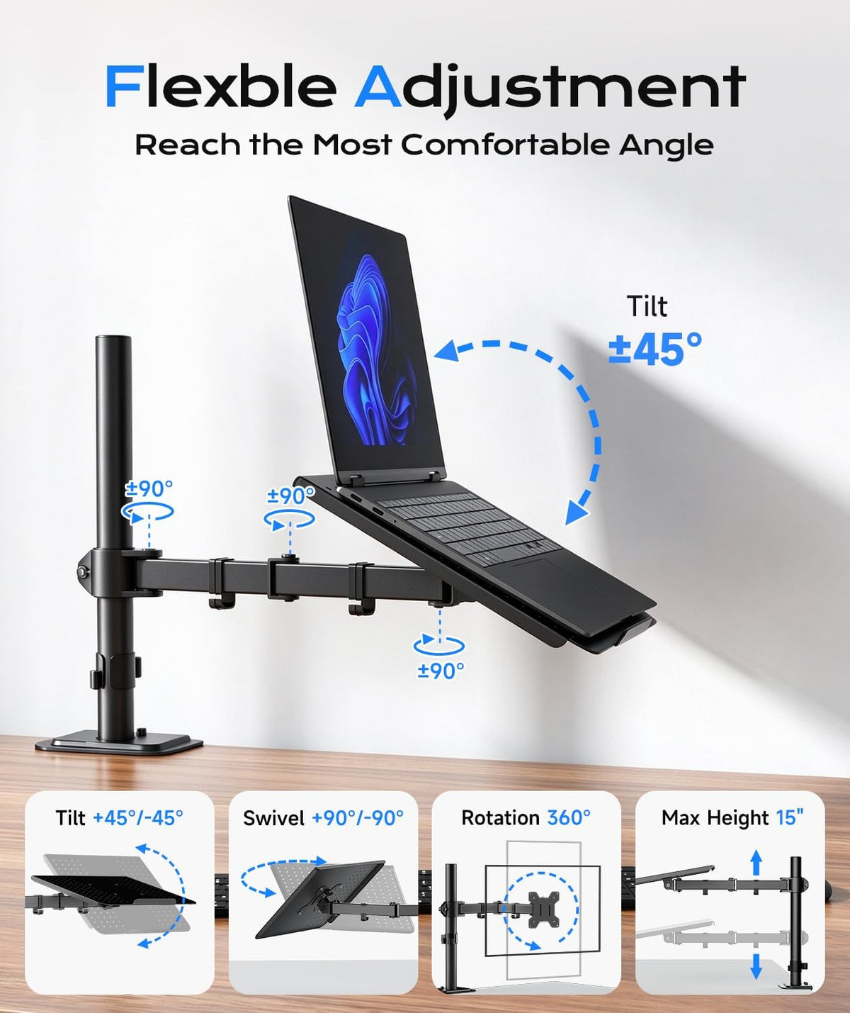 Suptek Single Laptop Notebook Desk Mount with Tray for 13-27 inch Computer Sc...