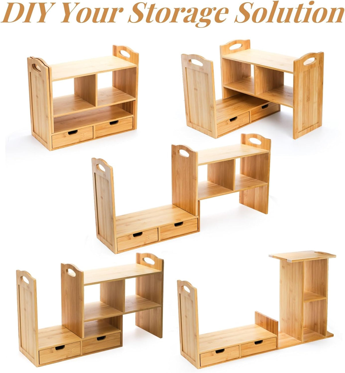 Eorbow Bamboo Desktop Bookshelf, Expandable Counter Bookcase, Storage Shelves...