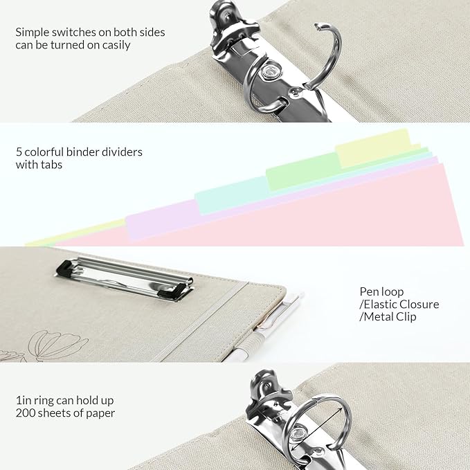 SKYDUE Clipboard Binder with Dividers, 1 Inch 3 Ring Binder with Clipboard on - Image 6