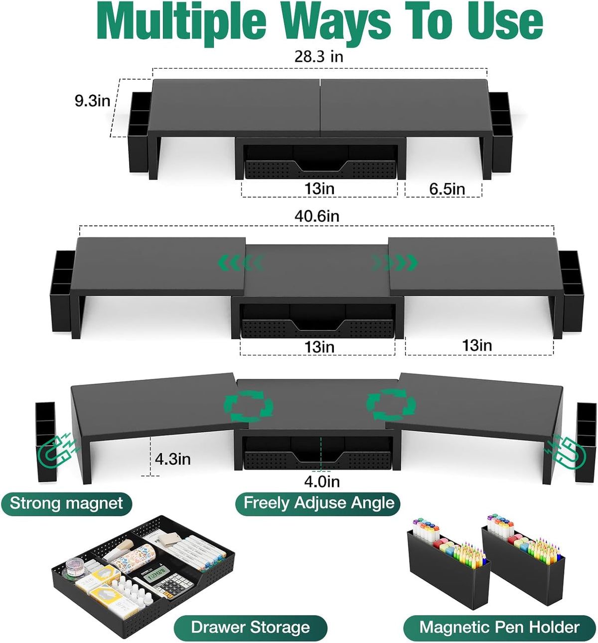 OPNICE Desk Organizer and Accessories, Computer Monitor Stand Riser with Draw...