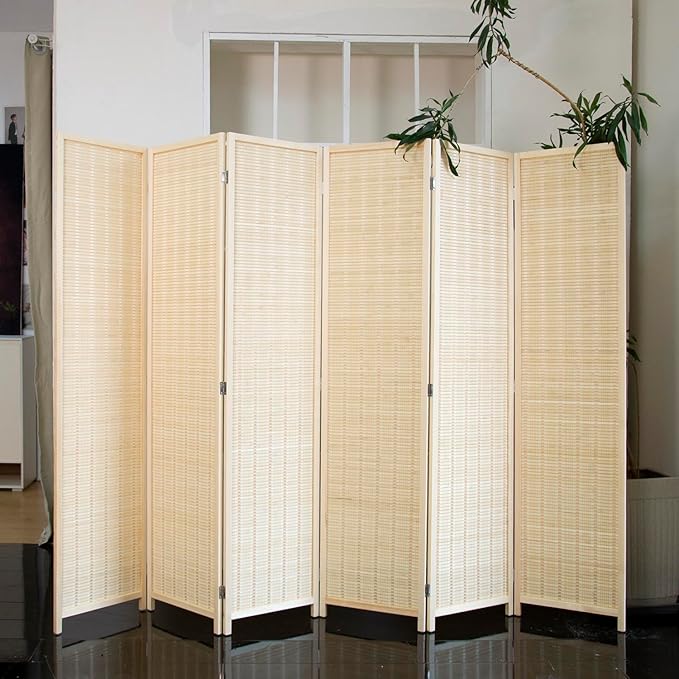 Loomveil 6 Panel Room Divider Folding Privacy Screen, 67 inch Bamboo Panel - Image 4