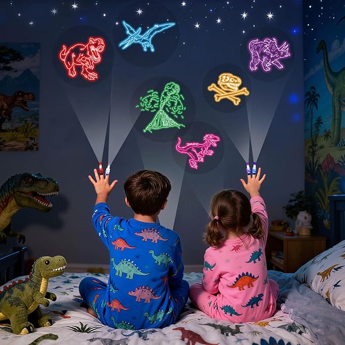 LovesTown 24PCS Dinosaur Party Favors, LED Light up Finger Lights Glow in The - Image 6