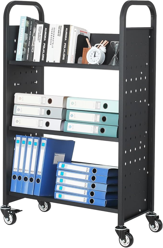 VEVOR Rolling Library Book Cart, 330 lbs Capacity, 30.3 x 15 x 48.0-Inch - Image 9