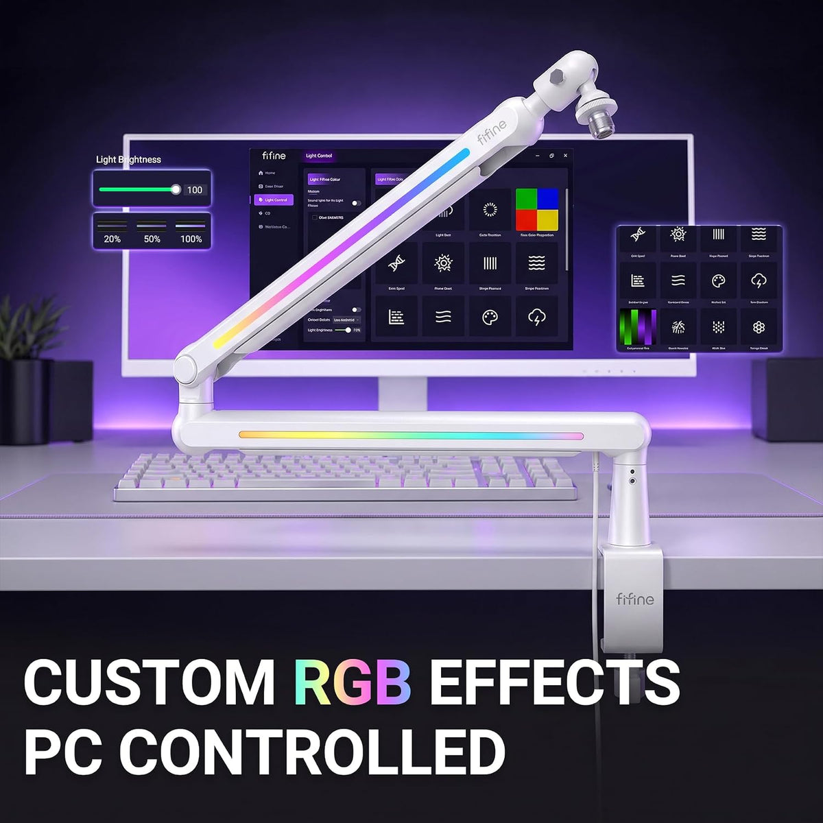 FIFINE BM88ProW RGB Low Profile Microphone Boom Arm for Gaming Streaming