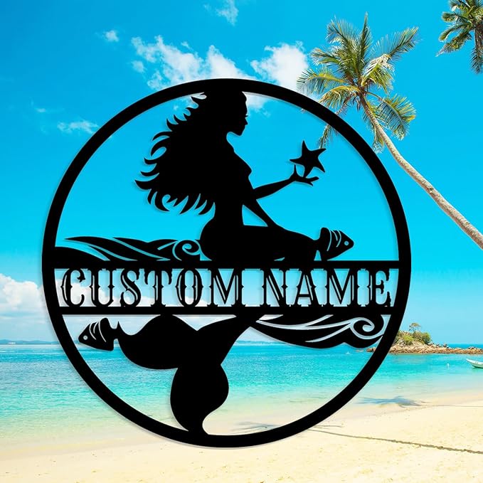 Custom Mermaid Metal Sign, Personalized Mermaid Name metal Signs, Mermaid Wall by Unknown