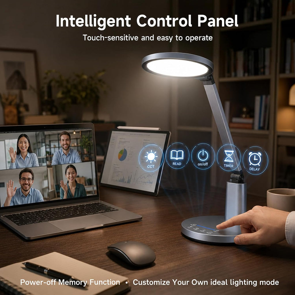 desk lamp for home office, eye-caring diffused table showing dimensions