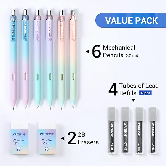 WRITECH Up Mechanical Pencil Set: 6ct Gradient Barrel 0.7mm Mechanical Pencils - Image 7
