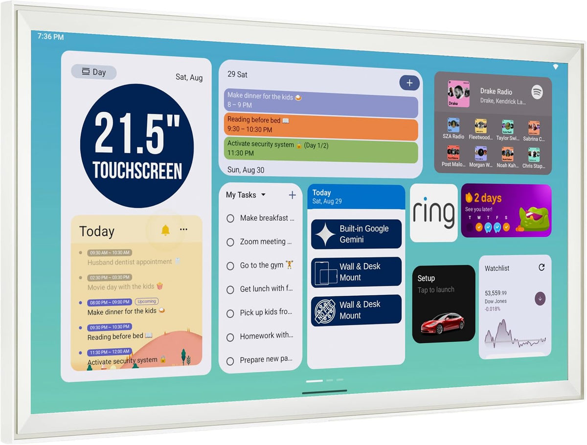 21.5" Smart Hub Digital Calendar Touch Screen, No Subscription, Google Play