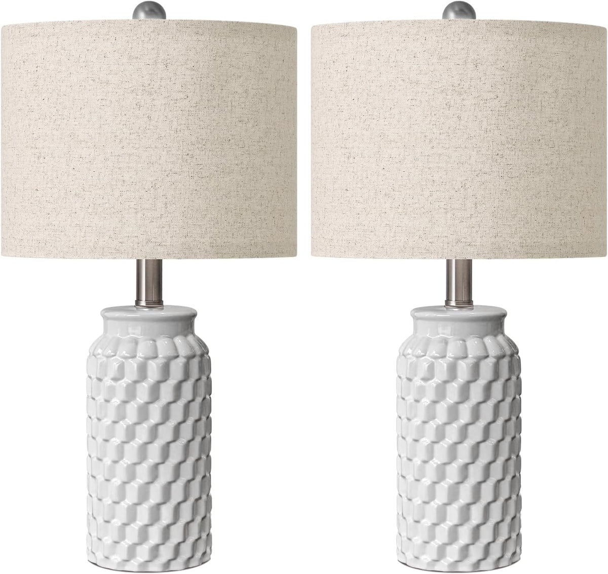 USumkky 20.5" White Modern Ceramic Bedside Lamps Set of 2, Small Table L...