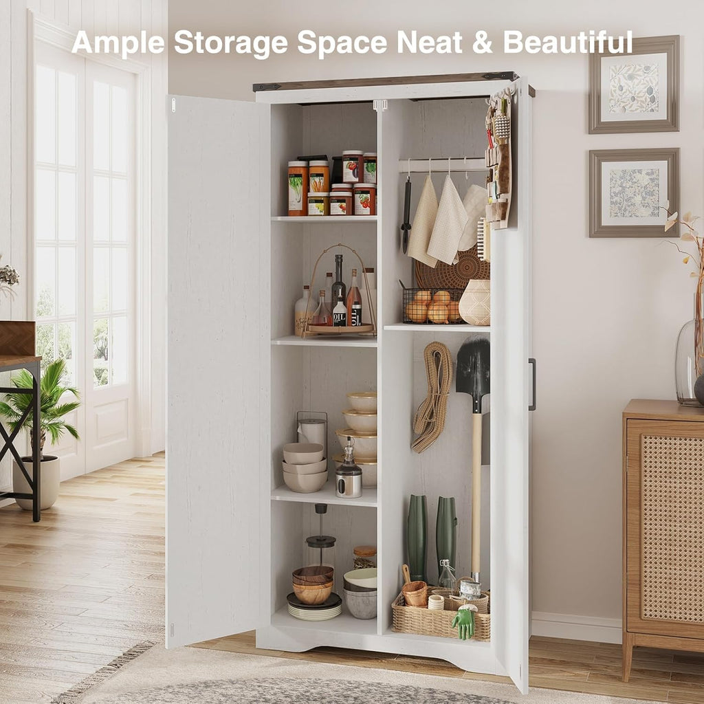 68.9" broom closet storage cabinet, large utility closet, close-up detail