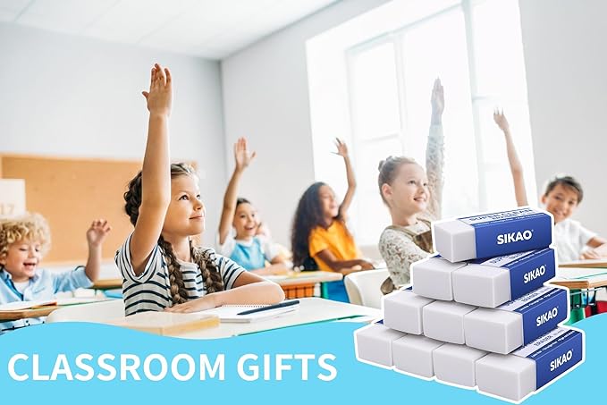 White Erasers, 6 Pack Block Pencil Erasers – Smudge-Free Latex-Free, Erasers - Image 8
