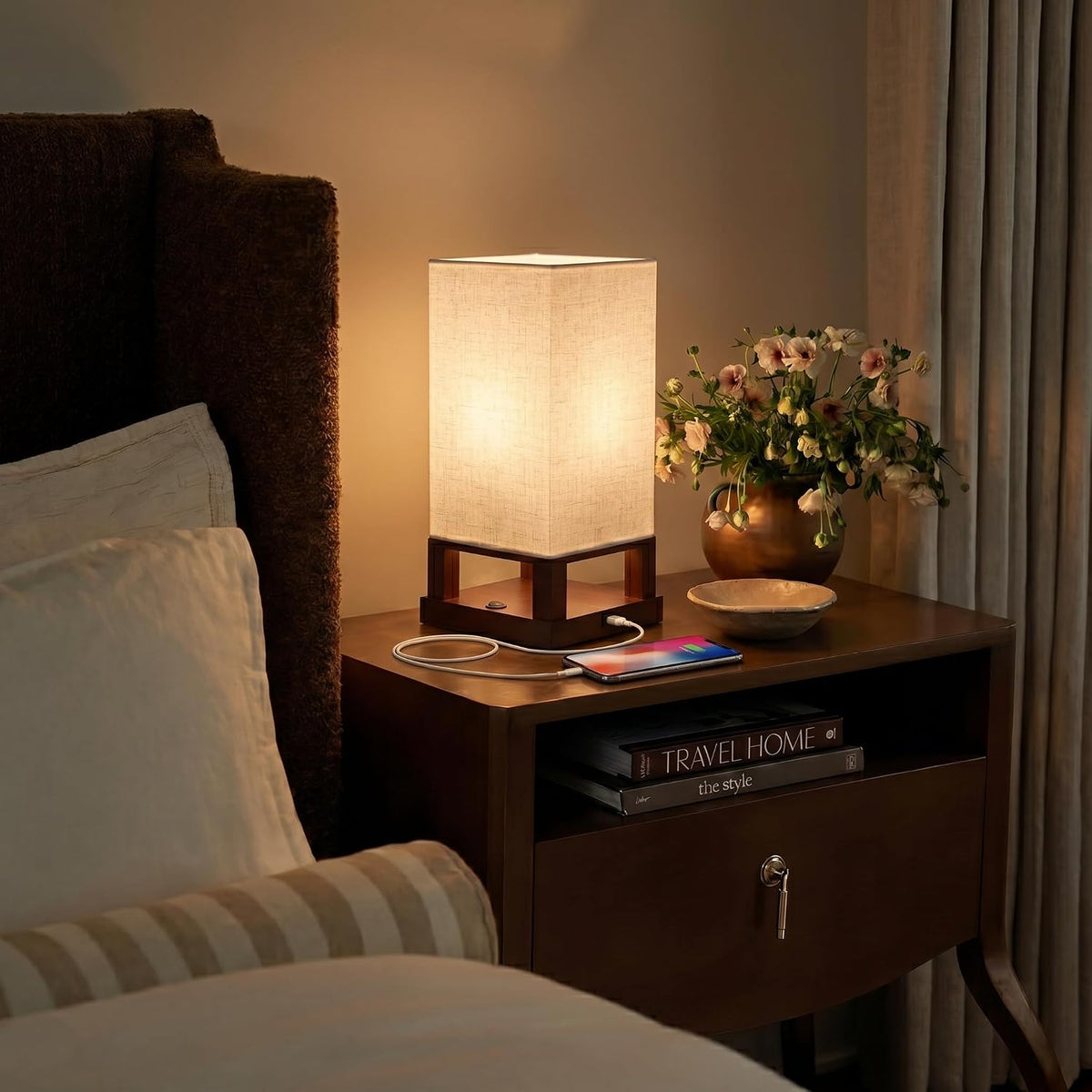 Brightech Maxwell Bedside Lamp with USB Port – Compact Table Lamp for Bedroom...