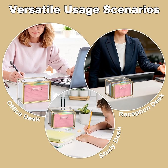 BTSKY Golden Glass Index Card Organizer Box, 3x5 Inch Index Cards Holder - Image 9