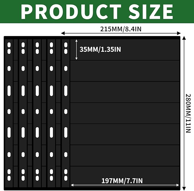 5 Sheets 10 Pages Postage Stamp Album Pages, 7 Pockets 7.7x 1.35in Stamp - Image 2
