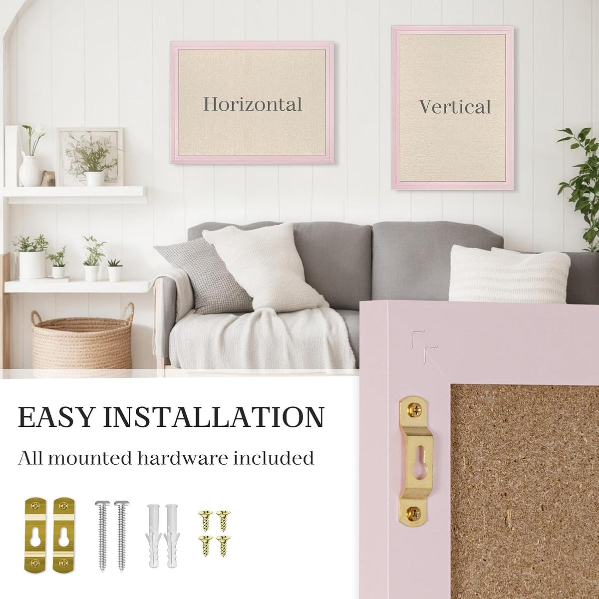 Large Pink Wood Framed Cork Board with Linen, 24" x 18"