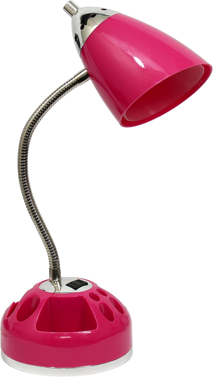 Simple Designs LD1015-PNK Flossy Organizer Desk Lamp with Charging Outlet and...