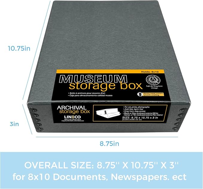 Lineco Museum Archival Storage Box, 8.75x10.75x3 in. Drop Front Design. - Image 5